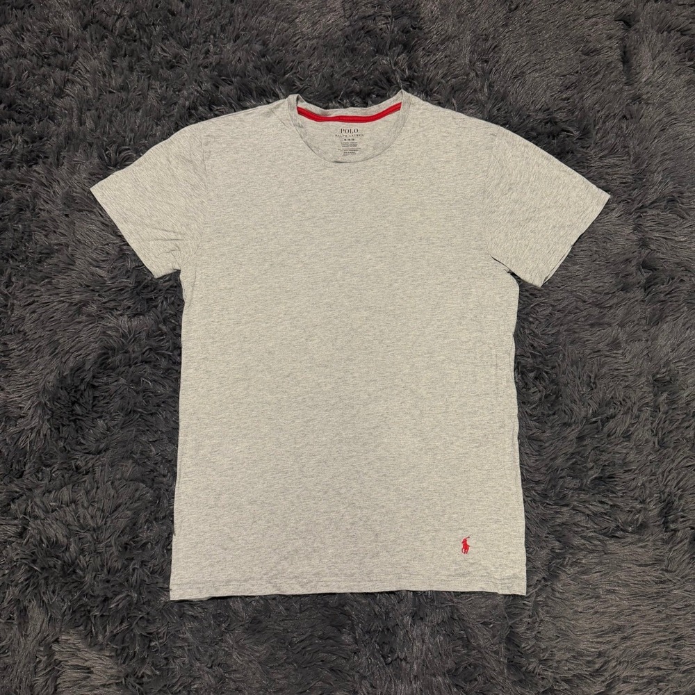Polo Ralph Lauren Mens T-Shirt Heather Gray Red Pony Crew Neck Size Medium